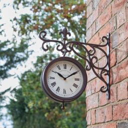 mysmartbuy Marylebone Station Double-Sided Garden Clock & Thermometer in Brown - thumbnail 3