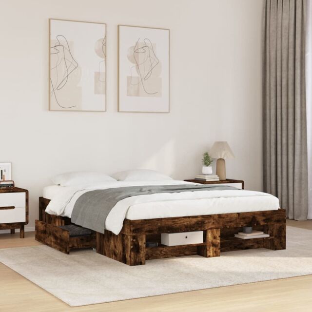 Berkfield Home Bed Frame without Mattress Smoked Oak 120x200 cm Engineered Wood in Brown - Size: Small Double - image 1