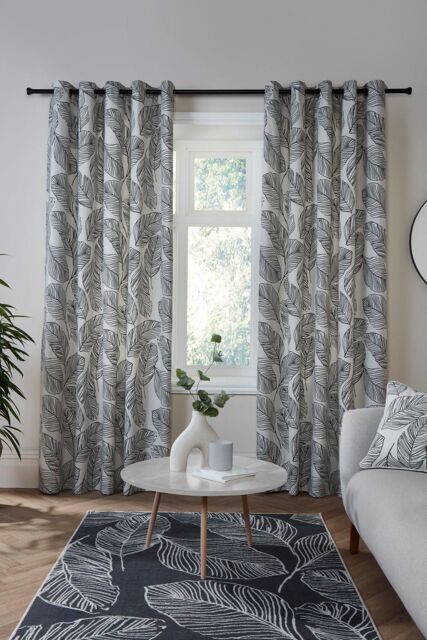 Fusion 'Matteo' 100% Cotton Light Filtering Pair of Eyelet Curtains in Black - Size: 168 cm width x 137 cm drop - image 1