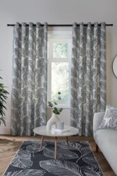 Fusion 'Matteo' 100% Cotton Light Filtering Pair of Eyelet Curtains in Black - Size: 168 cm width x 137 cm drop - thumbnail 1