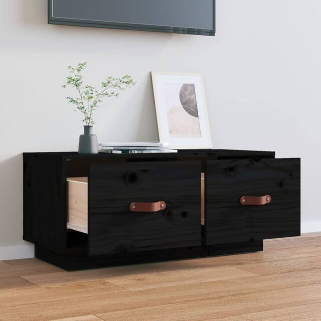 Berkfield Home TV Cabinet Black 80x34x35 cm Solid Wood Pine - Size: 80 x 34 x 35 cm - image 1
