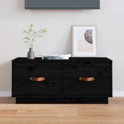 Berkfield Home TV Cabinet Black 80x34x35 cm Solid Wood Pine - Size: 80 x 34 x 35 cm - thumbnail 2