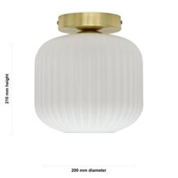 First Choice Lighting Set of 2 Bento - White Ribbed Glass Satin Brass Ceiling Light Fittings - thumbnail 6