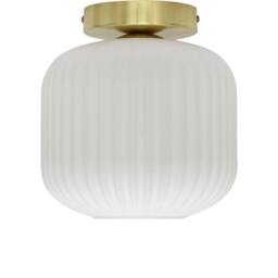 First Choice Lighting Set of 2 Bento - White Ribbed Glass Satin Brass Ceiling Light Fittings - thumbnail 2