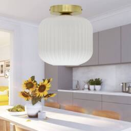 First Choice Lighting Set of 2 Bento - White Ribbed Glass Satin Brass Ceiling Light Fittings - thumbnail 5