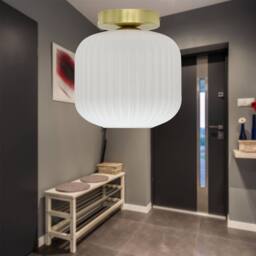 First Choice Lighting Set of 2 Bento - White Ribbed Glass Satin Brass Ceiling Light Fittings - thumbnail 4