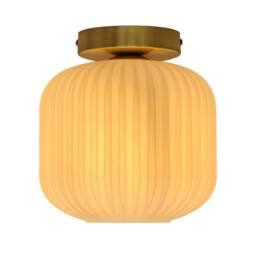 First Choice Lighting Set of 2 Bento - White Ribbed Glass Satin Brass Ceiling Light Fittings - thumbnail 3