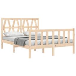 Berkfield Home Bed Frame with Headboard 140x190 cm Solid Wood in Natural - thumbnail 4