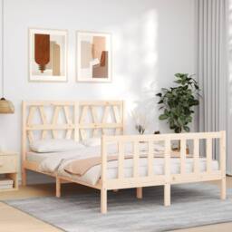 Berkfield Home Bed Frame with Headboard 140x190 cm Solid Wood in Natural - thumbnail 2
