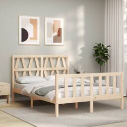 Berkfield Home Bed Frame with Headboard 140x190 cm Solid Wood in Natural - thumbnail 3