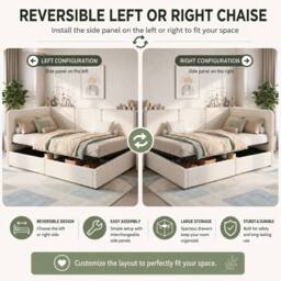 BTM 3FT Single Ottoman Daybed Storage Chaise Hydraulic Lift Bed Boucle in Beige - thumbnail 7