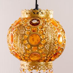 ValueLights Bazaar Moroccan Jewelled Gold Easy Fit Ceiling Lamp Shade with Bulb in Metallic Gold - thumbnail 3