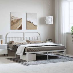 Berkfield Home Metal Bed Frame with Headboard White 183x213 cm - thumbnail 2