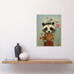 Artery8 Wall Art Print Cute Racoon Picking Wildflowers for a Spring Bouquet Oil Painting Amber Orange Baby Blue Kids Bedroom Artwork Poster - thumbnail 2