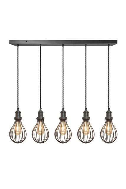 Industville Brooklyn Balloon Cage 5 Wire Cluster Lights, 6 inch, Pewter, Pewter holder in Dark Grey