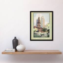 Artery8 St Pauls Chapel Cityscape Rachael R Elmer Framed Wall Art Print in Green - Size: A4 - thumbnail 4