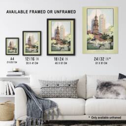 Artery8 St Pauls Chapel Cityscape Rachael R Elmer Framed Wall Art Print in Green - Size: A4 - thumbnail 3