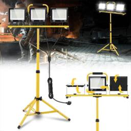 FLAVORA 3x100W Waterproof LED Work Light Portable Tripod Floodlight in Yellow - thumbnail 5