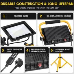 FLAVORA 3x100W Waterproof LED Work Light Portable Tripod Floodlight in Yellow - thumbnail 2