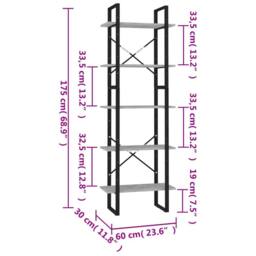 Berkfield Home Modern 5-Tier Book Cabinet Concrete Grey 60x30x175 cm Engineered Wood - Size: 60 x 30 x 175 cm - thumbnail 6