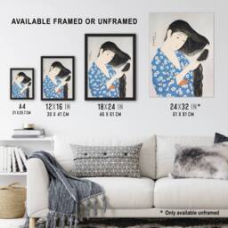 "Artery8 Woman Combing Her Hair Vintage Japan Framed Wall Art Print Hashiguchi in Blue - Size: W12"" x H16""" - thumbnail 3