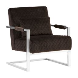 Orsina Luxe Black Velvet Armchair with Chrome Frame, Quilted Accent Lounge Chair for Living Room - thumbnail 4