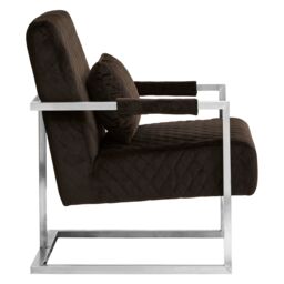 Orsina Luxe Black Velvet Armchair with Chrome Frame, Quilted Accent Lounge Chair for Living Room - thumbnail 3