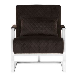 Orsina Luxe Black Velvet Armchair with Chrome Frame, Quilted Accent Lounge Chair for Living Room - thumbnail 1
