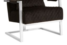 Orsina Luxe Black Velvet Armchair with Chrome Frame, Quilted Accent Lounge Chair for Living Room - thumbnail 5