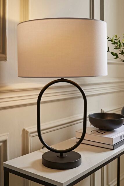 ValueLights Antonia Fabric Drum Lamp Shade Matte Black Oval Table Lamp in White - image 1