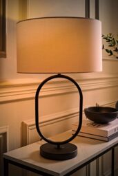 ValueLights Antonia Fabric Drum Lamp Shade Matte Black Oval Table Lamp in White - thumbnail 2