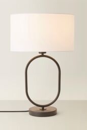 ValueLights Antonia Fabric Drum Lamp Shade Matte Black Oval Table Lamp in White - thumbnail 3