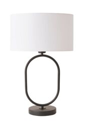 ValueLights Antonia Fabric Drum Lamp Shade Matte Black Oval Table Lamp in White - thumbnail 6