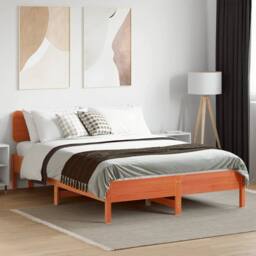 Berkfield Home Bed Frame Frame Wax Brown 150x200 cm King Size Solid Wood Pine - thumbnail 2