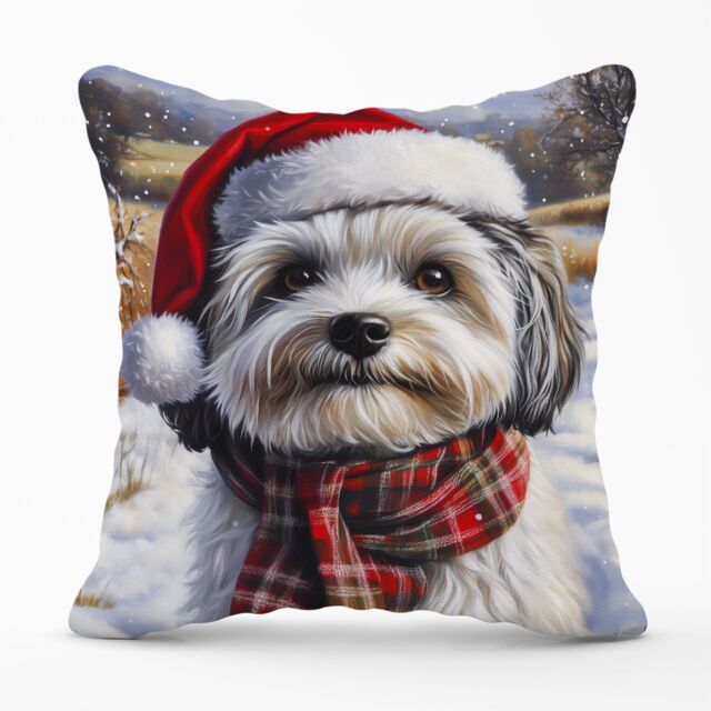 Warren Reed - Designer Snowy Christmas Havanese Cushion in Grey - Size: 45 cm x 45 cm - image 1