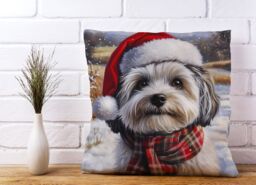 Warren Reed - Designer Snowy Christmas Havanese Cushion in Grey - Size: 45 cm x 45 cm - thumbnail 2