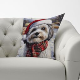 Warren Reed - Designer Snowy Christmas Havanese Cushion in Grey - Size: 45 cm x 45 cm - thumbnail 3