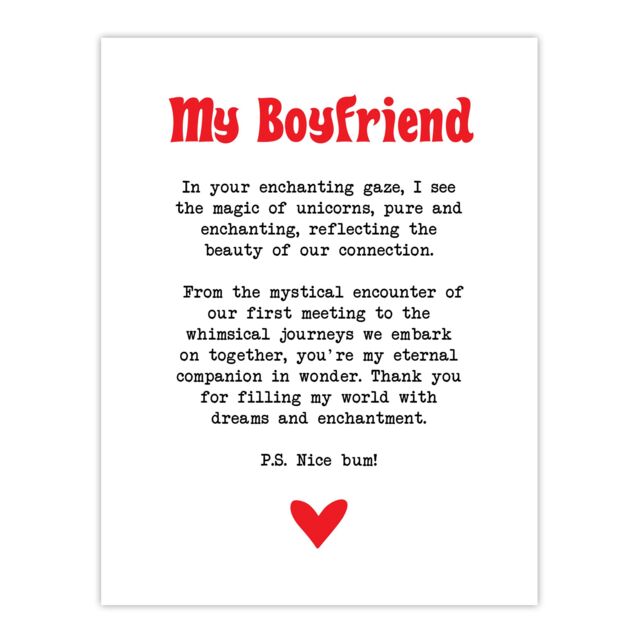 "Artery8 Love Poem Unicorn Magic Boyfriend Romantic Poetry Wall Art Print in White - Size: W24"" x H32""" - image 1