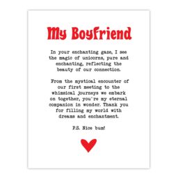 "Artery8 Love Poem Unicorn Magic Boyfriend Romantic Poetry Wall Art Print in White - Size: W24"" x H32""" - thumbnail 1