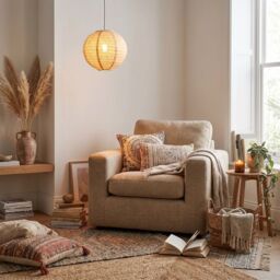 Happy Homewares Chic Natural Linen Fabric Oatmeal Spherical Pendant Lighting Shade in Taupe - Size: 12 inches - thumbnail 5