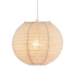 Happy Homewares Chic Natural Linen Fabric Oatmeal Spherical Pendant Lighting Shade in Taupe - Size: 12 inches - thumbnail 2