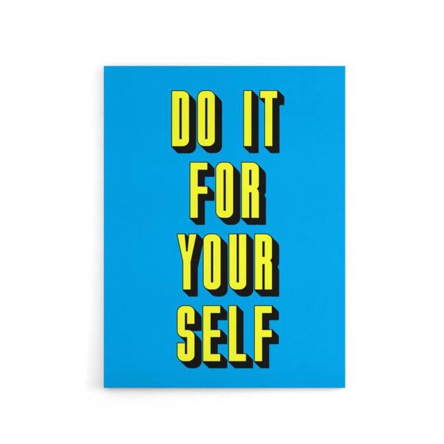 "Artery8 Do It For Yourself Retro Yellow Blue Bold Simple Canvas Wall Art Print - Size: W24"" x H32""" - image 1