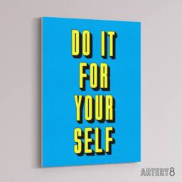 "Artery8 Do It For Yourself Retro Yellow Blue Bold Simple Canvas Wall Art Print - Size: W24"" x H32""" - thumbnail 2