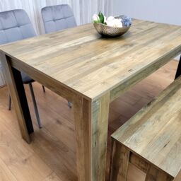 KOSY KOALA Modern Rustic Dining Set with 2 Grey Velvet Chairs & 1 Bench Dining Room Furniture in Brown - thumbnail 8