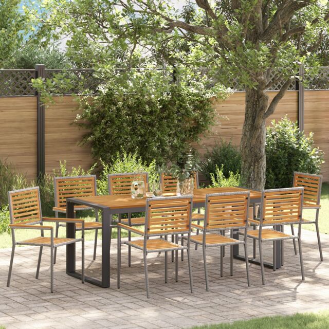 Berkfield Home 9 Piece Garden Dining Set Grey Poly Rattan Acacia - image 1