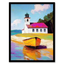 Artery8 Boat by Small German Chapel Coastal Landscape Framed Art Print - Size: A4 - thumbnail 1