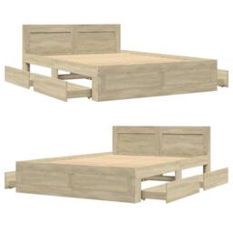 Berkfield Home Durable Bed Frame with Headboard without Mattress Sonoma Oak 120x in Light Brown - Size: Small Double - thumbnail 8