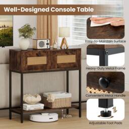 Costway 80CM Boho Console Table Modern Wooden Entryway Table w/2 Drawers in Brown - thumbnail 9