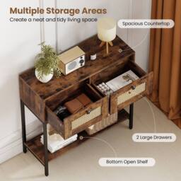 Costway 80CM Boho Console Table Modern Wooden Entryway Table w/2 Drawers in Brown - thumbnail 6