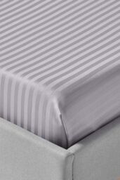 Homescapes Egyptian Cotton Satin Stripe Flat Sheet 330 Thread Count in Grey - Size: Single Flat - thumbnail 2